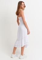 Bayan Beyaz Bel Detaylı Midi Boy Etek