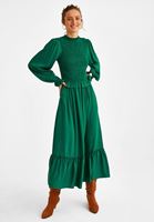 Bayan Yeşil Dik Yaka Uzun Elbise