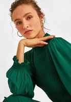 Bayan Yeşil Dik Yaka Uzun Elbise