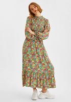 Bayan Çok Renkli Balon Kollu Uzun Elbise