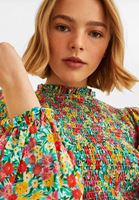 Bayan Çok Renkli Balon Kollu Uzun Elbise