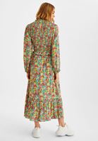 Bayan Çok Renkli Balon Kollu Uzun Elbise