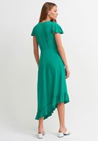 Women Green V-Neck Asymmetric Dress