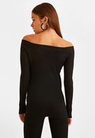 Bayan Siyah Omuzları Düşük Triko Kazak