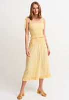 Bayan Sarı Gipe Detaylı Midi Boy Elbise