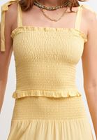 Bayan Sarı Gipe Detaylı Midi Boy Elbise