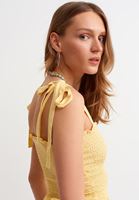 Bayan Sarı Gipe Detaylı Midi Boy Elbise