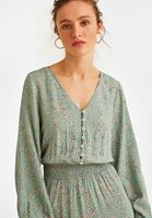 Bayan Çok Renkli V Yaka Desenli Uzun Elbise 