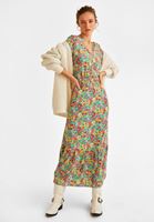 Bayan Çok Renkli V Yaka Desenli Uzun Elbise 