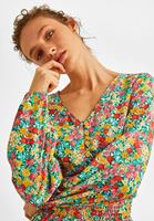 Bayan Çok Renkli V Yaka Desenli Uzun Elbise 