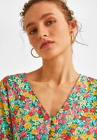 Bayan Çok Renkli V Yaka Desenli Uzun Elbise 