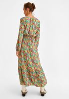 Bayan Çok Renkli V Yaka Desenli Uzun Elbise 