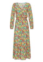 Bayan Çok Renkli V Yaka Desenli Uzun Elbise 