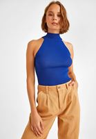 Bayan Lacivert Halter Yaka Bluz