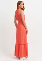 Bayan Pembe Halter Yaka Uzun Elbise