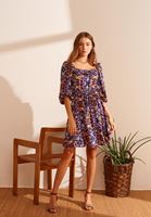 Bayan Çok Renkli Balon Kollu Kısa Elbise