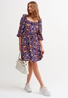 Bayan Çok Renkli Balon Kollu Kısa Elbise