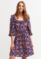 Bayan Çok Renkli Balon Kollu Kısa Elbise