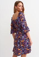 Bayan Çok Renkli Balon Kollu Kısa Elbise