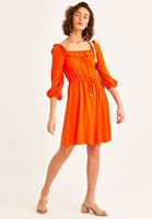 Bayan Turuncu Balon Kollu Elbise