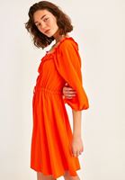 Bayan Turuncu Balon Kollu Elbise