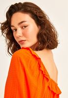 Bayan Turuncu Balon Kollu Elbise