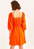 Bayan Turuncu Balon Kollu Elbise