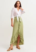Women Green Ruffle Detail Midi Skirt