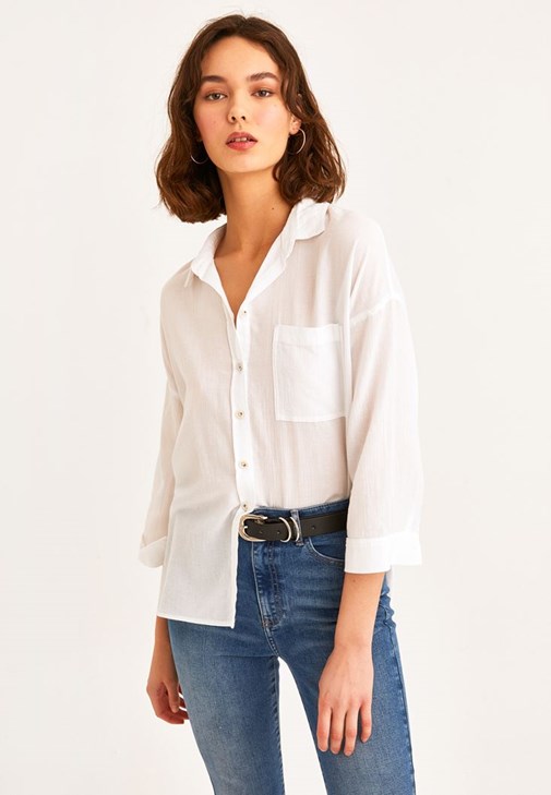 Fırfır Detaylı Midi Etek ve Gömlek Kombini