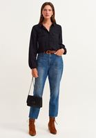 Bayan Siyah Beli Lastik Detaylı Gömlek