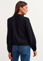 Bayan Siyah Beli Lastik Detaylı Gömlek