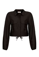 Bayan Siyah Beli Lastik Detaylı Gömlek