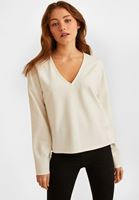 Bayan Krem V Yaka Uzun Kollu Bluz