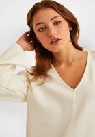 Bayan Krem V Yaka Uzun Kollu Bluz