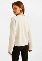 Bayan Krem V Yaka Uzun Kollu Bluz