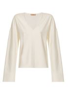 Bayan Krem V Yaka Uzun Kollu Bluz