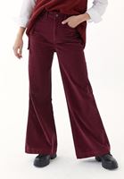 Bayan Bordo Wide-Leg Kadife Pantolon