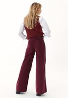 Bayan Bordo Wide-Leg Kadife Pantolon