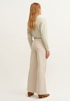 Bayan Bej Wide-Leg Kadife Pantolon