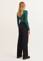 Bayan Siyah Beli Lastik Detaylı Wide-Leg Pantolon