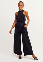 Bayan Siyah Çok Yönlü Wide-Leg Tulum