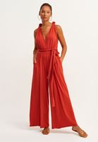 Bayan Kırmızı Çok Yönlü Wide-Leg Tulum