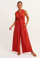 Bayan Kırmızı Çok Yönlü Wide-Leg Tulum