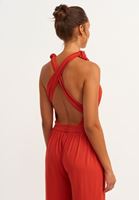 Bayan Kırmızı Çok Yönlü Wide-Leg Tulum