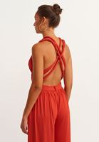 Bayan Kırmızı Çok Yönlü Wide-Leg Tulum