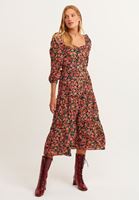 Bayan Çok Renkli Balon Kollu Midi Boy Elbise