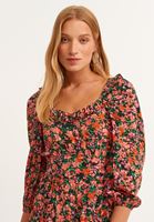 Bayan Çok Renkli Balon Kollu Midi Boy Elbise