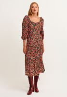 Bayan Çok Renkli Balon Kollu Midi Boy Elbise