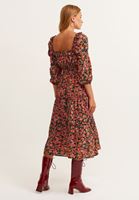 Bayan Çok Renkli Balon Kollu Midi Boy Elbise