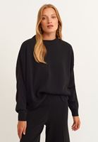 Bayan Siyah Fermuar Detaylı Triko Kazak